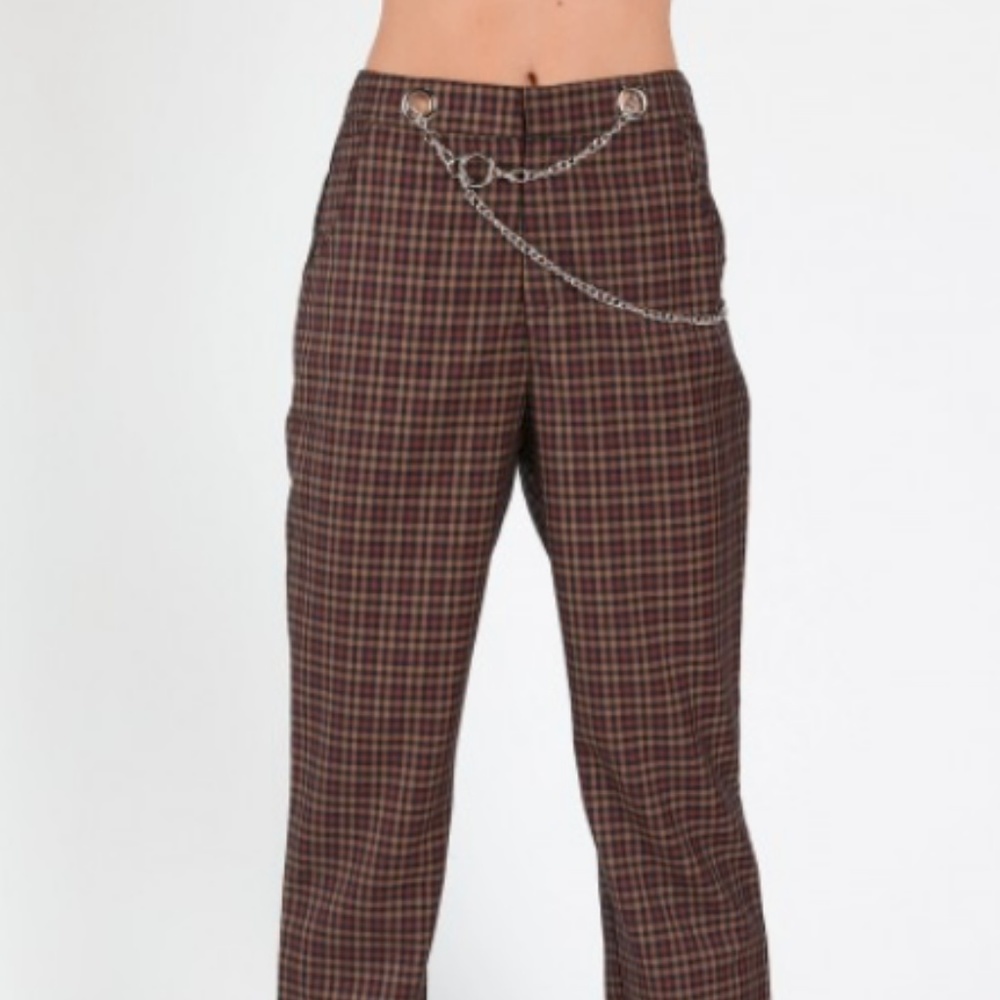Checkered Pattern Chain Pants